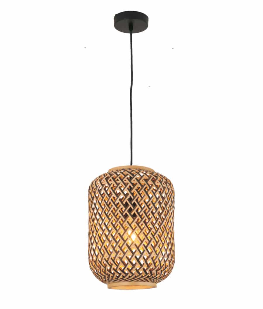 CLA Cesta Cylinder Brown/ NaturalBamboo Cage Pendant Light